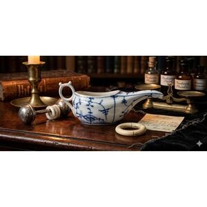 Antique Meissen Blue Onion Porcelain Invalid Feeder Pap Boat Marcolini Period